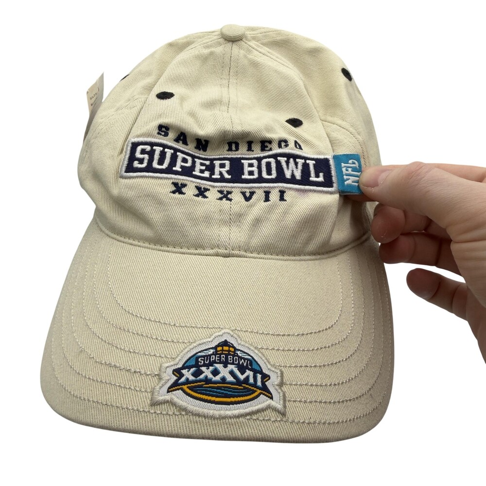 Vtg Super Bowl XXXVII Hat Cap Strap Back One Size Beige NFL Football Reebok